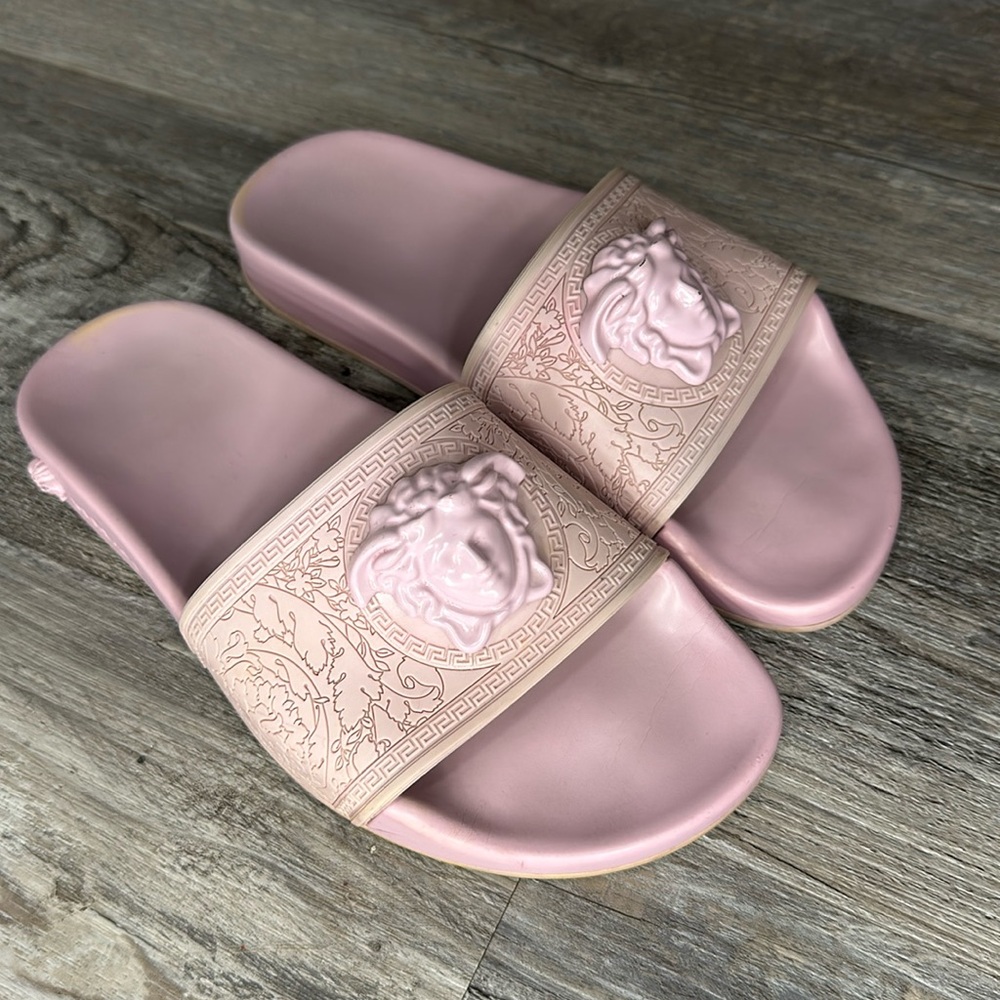 pink versace slides